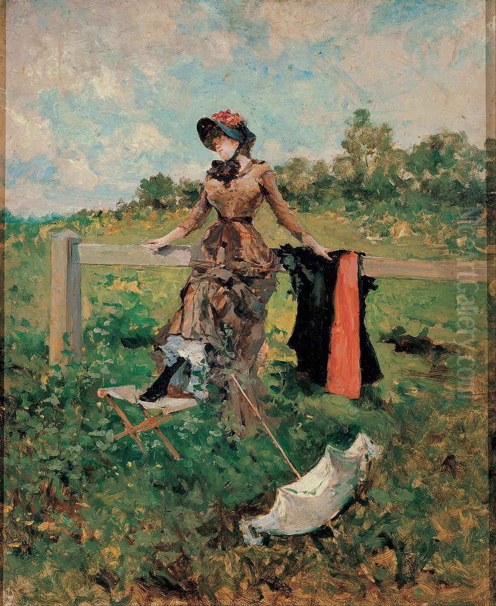 Lady With A Parasol Oil Painting by Francisco Miralles Galup