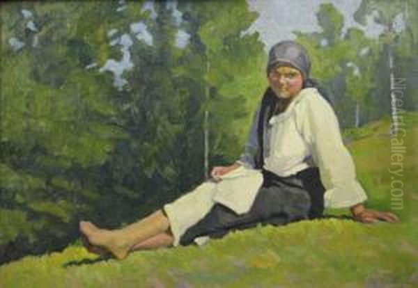 Taranca Odihnindu-se Oil Painting by Gore Mircescu