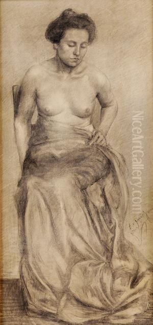 Akt Zeny S Draperiou Oil Painting by Friedrych Miroslav Bedrich