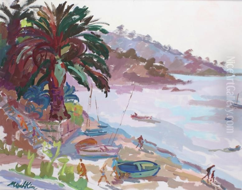 La Plage Du Rayol Au Canadel Dans Le Var Oil Painting by Olga Mischkine
