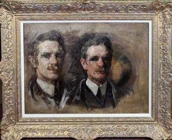 A Double Self Portrait Oil Painting by James Edgar Mitchell