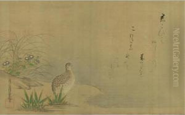 Quail And A Poem Oil Painting by Mitsuoki, Tosa