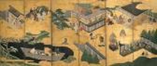 Scenes From The Tale Of Genji Oil Painting by Mitsuoki, Tosa