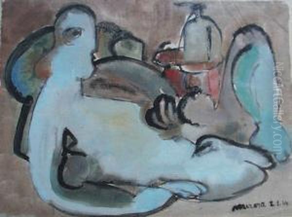 Lezici Divci Akt Oil Painting by Otto Mizera