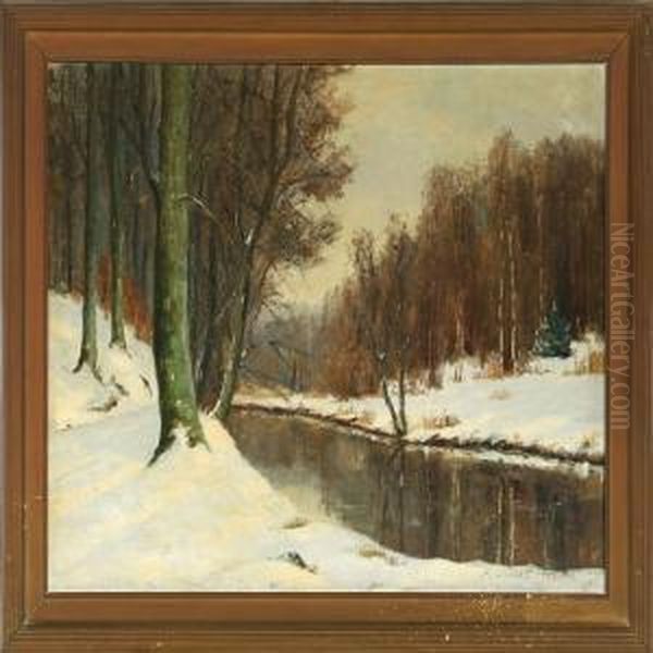 Vinter I Sorgenfri Slotspark Oil Painting by Andreas Moe