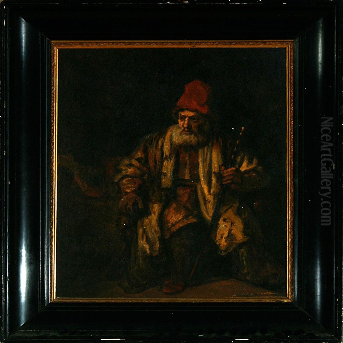 An Elderly Man With A Beard. Signed A. Moe And Indistinct Inscribed Bembrani? Oil Painting by Andreas Moe