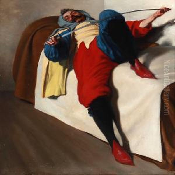 A Jester Taking A Rest Oil Painting by Louis Moe