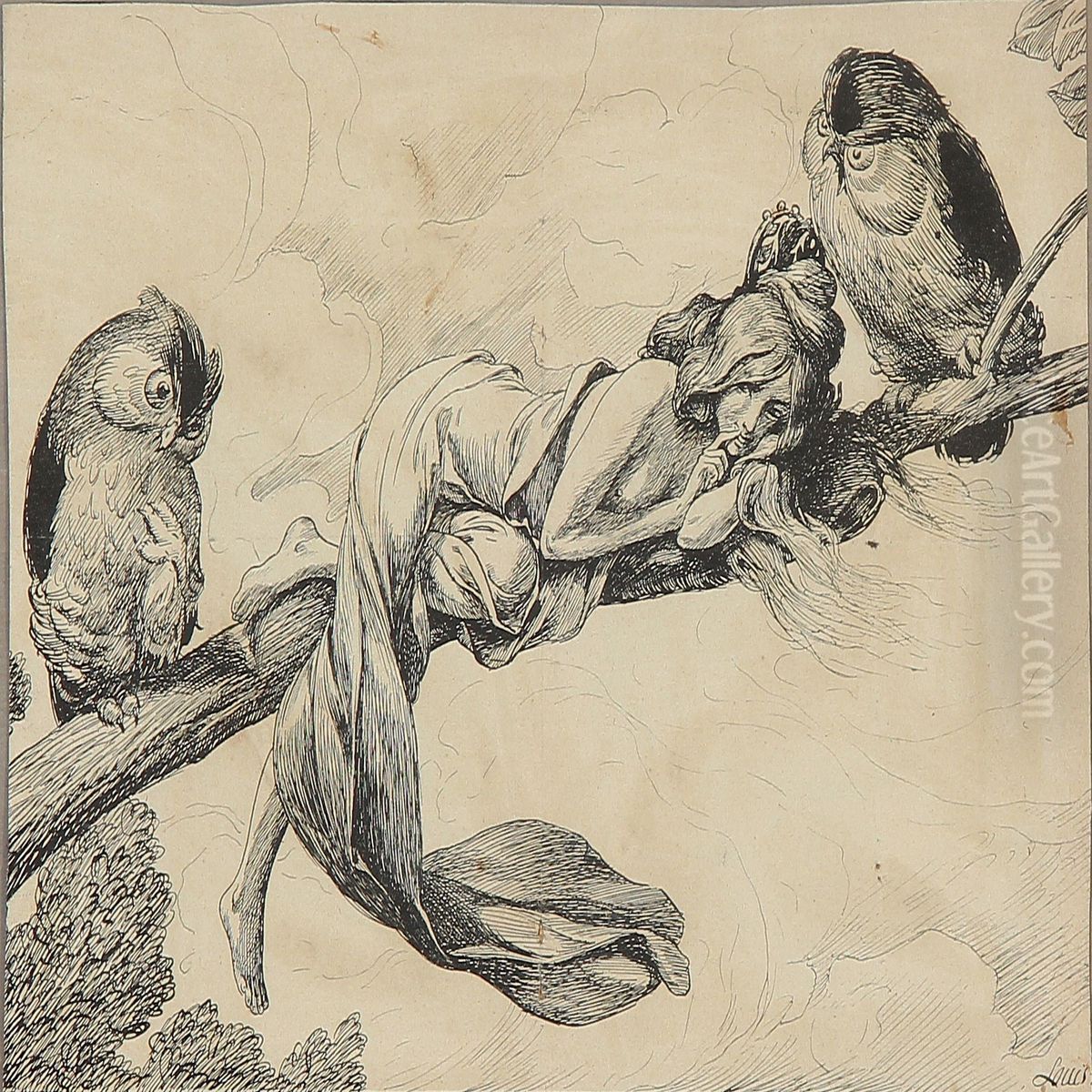 Se Sode Moer! Vi Leger Fugle Oil Painting by Louis Moe