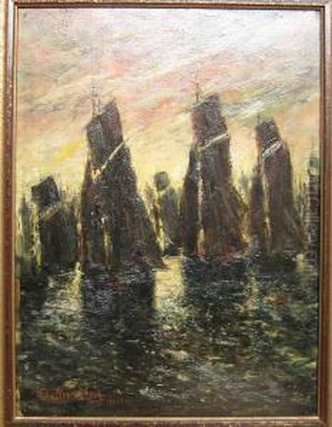 Bateaux De Peche Oil Painting by Pierre Victor Moerenhout