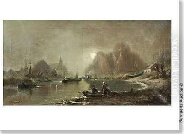 'le Brouillard' Toile. Oil Painting by Pierre Victor Moerenhout