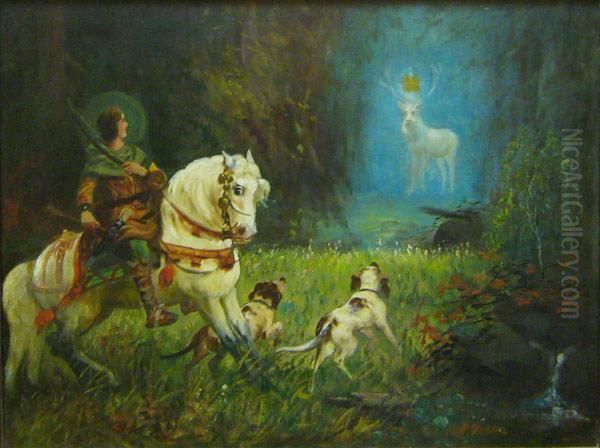 La Vision De Saint Hubert Oil Painting by H Mohker