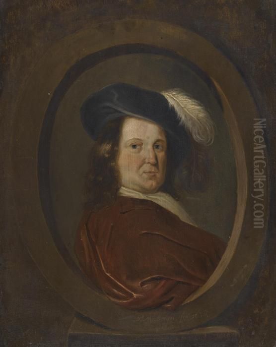 Self Portrait, Head And Shoulders, Set In A Stone Cartouche Oil Painting by Pieter Molijn