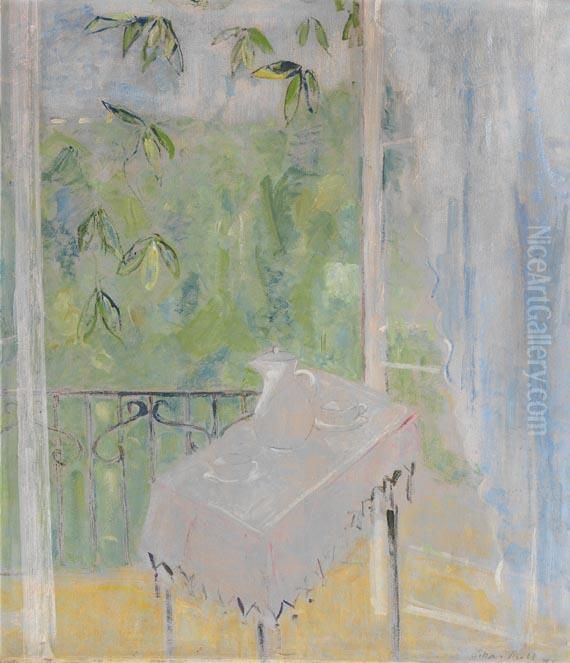 Kaffeetisch Auf Dem Balkon. Oil Painting by Oskar Moll