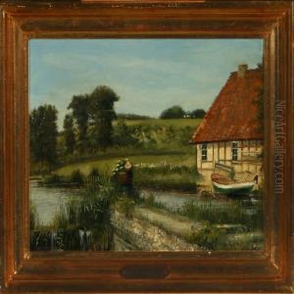 River Scenery Oil Painting by Caroline Amalie Moller