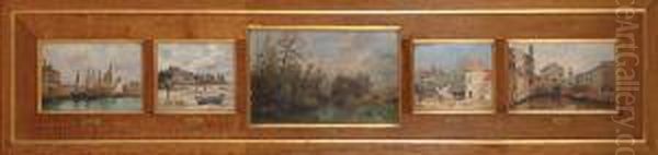 Serie Van Vijf Schilderijen Op Paneel Gemonteerd In n Kader Met Achtereenvolgens Oil Painting by Robert Charles Gustave Laurens Mols