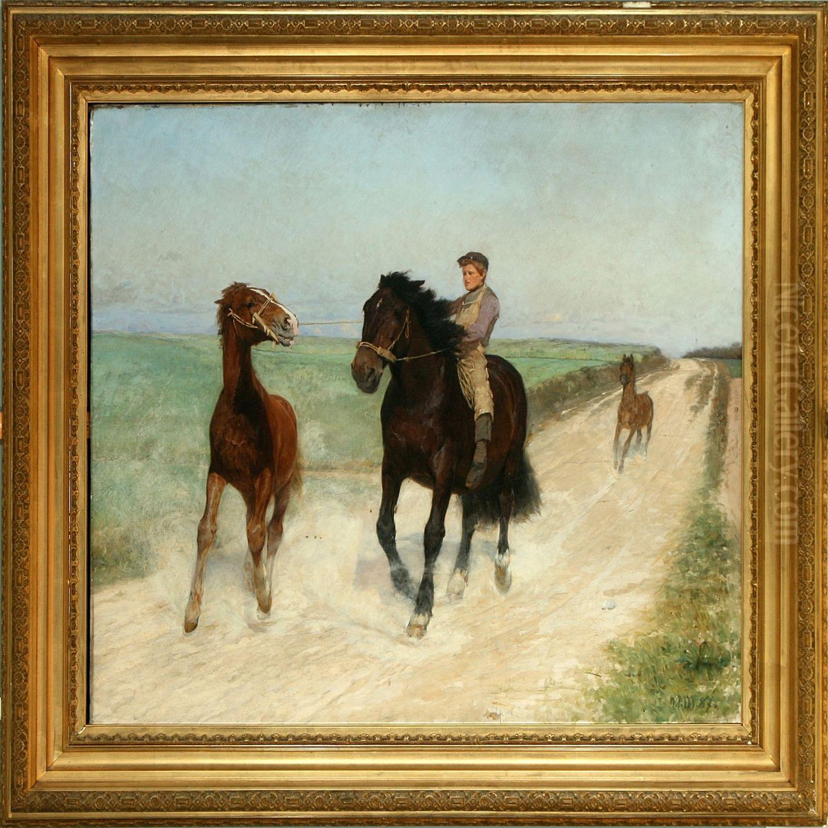 A Young Lad Catches The Wild Horse Oil Painting by Robert Charles Gustave Laurens Mols