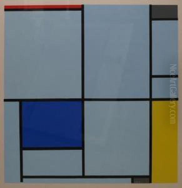 Composition Bleu Pale D'apres Une Peinture Oil Painting by Piet Mondrian