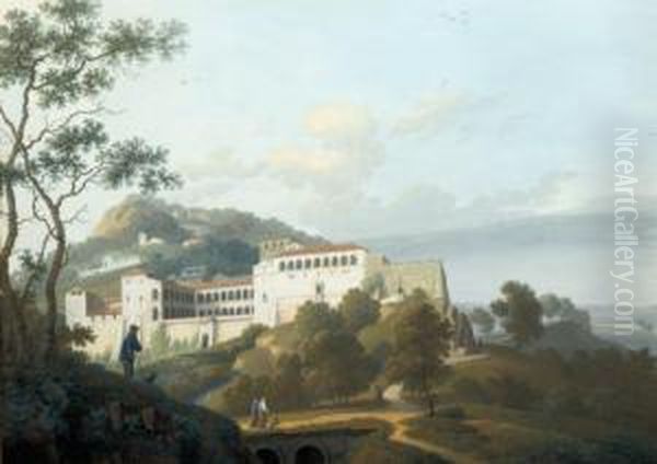 Vue D'un Cloitre Pres De La Cote Italienne Oil Painting by Antoine Pierre Mongin