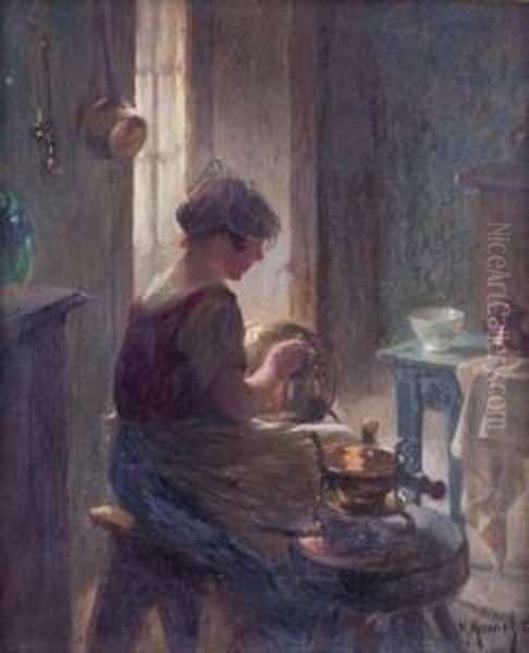 La Nettoyeuse De Cuivre Oil Painting by Maurice Louis Monnot