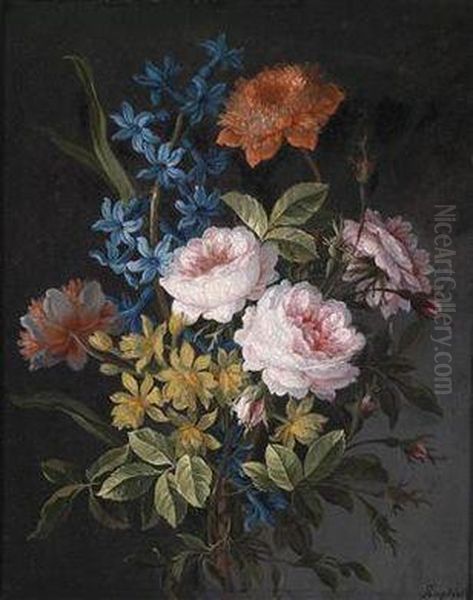 A Floral Still Life With Roses Oil Painting by Antoine (Baptiste M.) Monnoyer