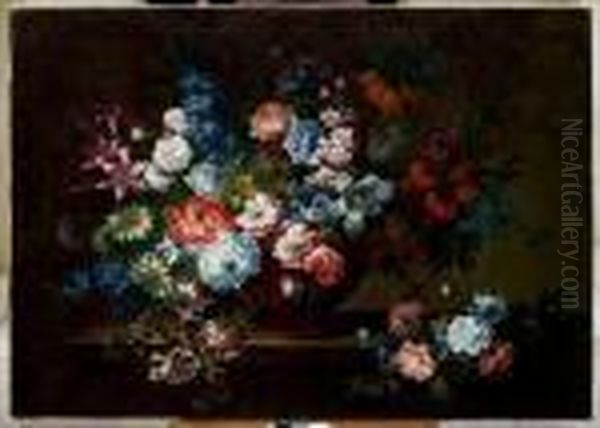 Bouquet De Lys Et Autres Fleurs Dans Un Vase De Porphyre Oil Painting by Antoine (Baptiste M.) Monnoyer