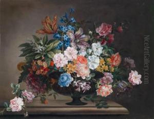 Einblumenstillleben In Einer Glasvase Auf Einem Steinsockel Oil Painting by Antoine (Baptiste M.) Monnoyer
