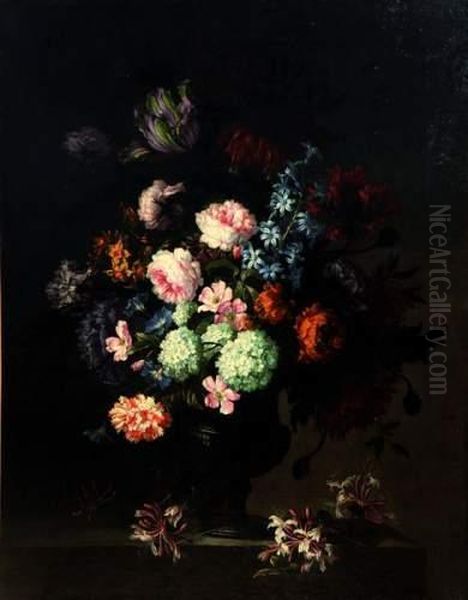Bouquet De Fleurs Sur Un Entablement. Oil Painting by Antoine (Baptiste M.) Monnoyer