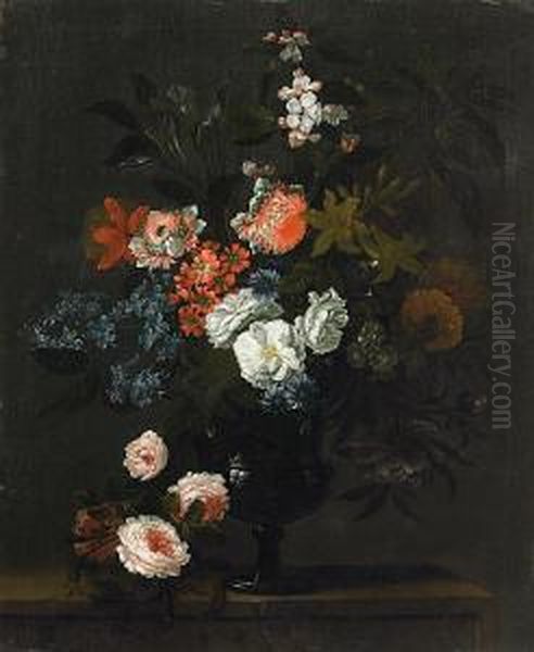 Stillleben Mit Blumen In Einer Glasvase Oil Painting by Antoine (Baptiste M.) Monnoyer