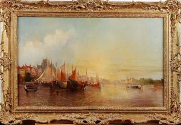 Hollandskt Hamnmotiv Med Segelfartyg Oil Painting by Clifford Montague