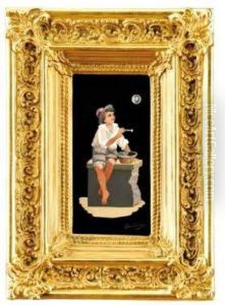 Chlapec S Bublifukom Oil Painting by Giovanni Montelatici