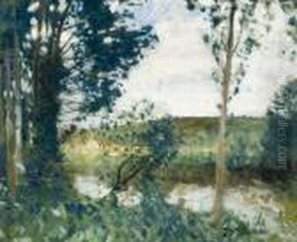 Paysage A La Riviere Oil Painting by Pierre Eugene Montezin