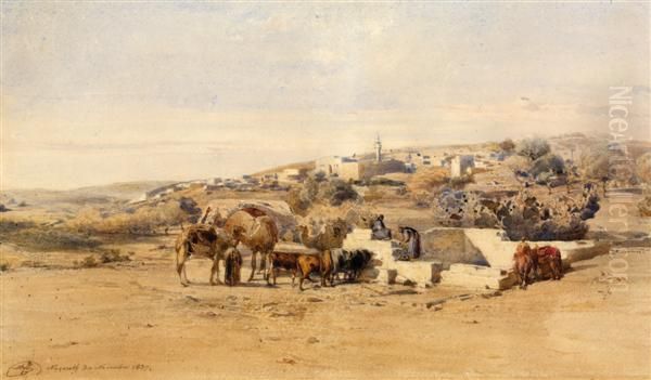 Halte De Chameliersdevant Nazareth Oil Painting by Antoine Alphonse Montfort