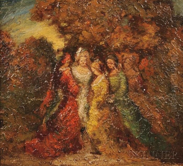 Elegant Ladies In A Park Oil Painting by Adolphe Joseph Thomas Monticelli
