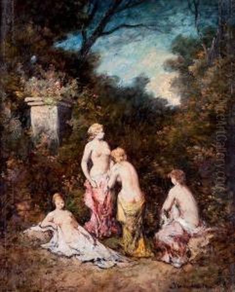 Baigneuses Dans Un Parc Oil Painting by Adolphe Joseph Thomas Monticelli