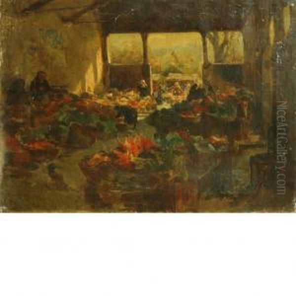 Market Day Oil Painting by Adolphe Joseph Thomas Monticelli