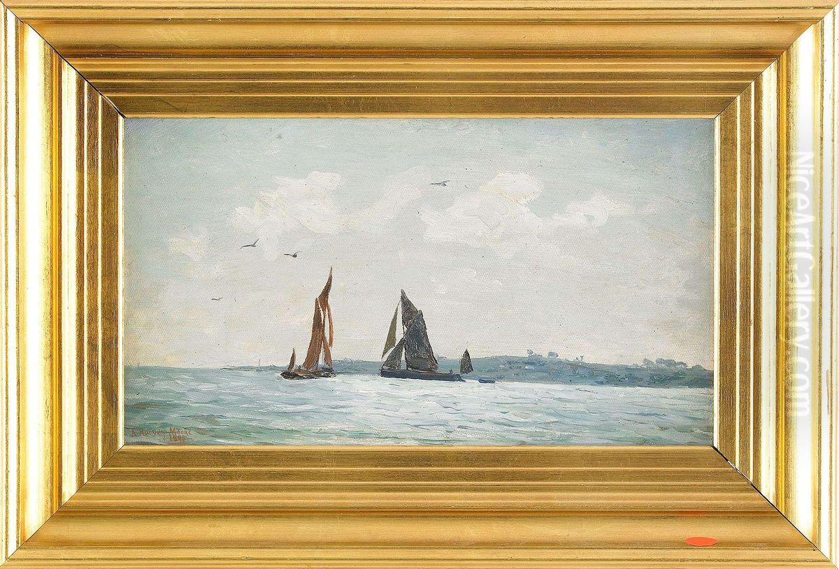 Marint Motiv Med Segelbatar Oil Painting by A. Harvey Moore