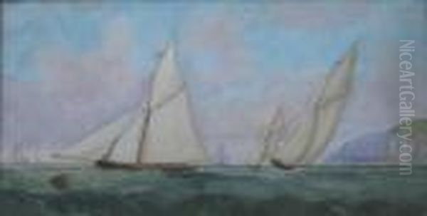 Yachts Racing Offshore Oil Painting by Barlow Moore