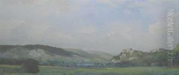 Distant View The Seine And Chateau Gaillard' Oil Painting by John Moore