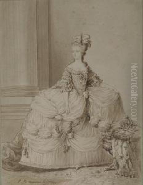 Marie Antoinette. Oil Painting by Edouard Jean-Bapt. Moreau