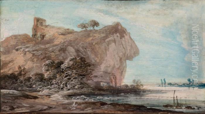 Paire De Paysage Aux Rochers Oil Painting by Louis-Gabriel Moreau the Elder