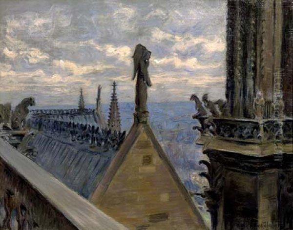 Vue De Paris Des Toits De Notre Dame Oil Painting by Etienne Moreau-Nelaton