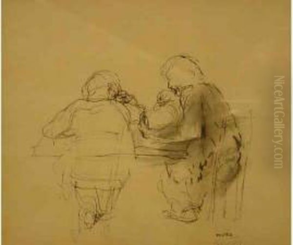 Deux Personnages Oil Painting by Rene Morere