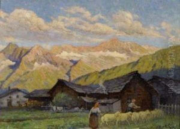 Versante Del Monte Rosa (macugnaga) Oil Painting by Mario Moretti Foggia