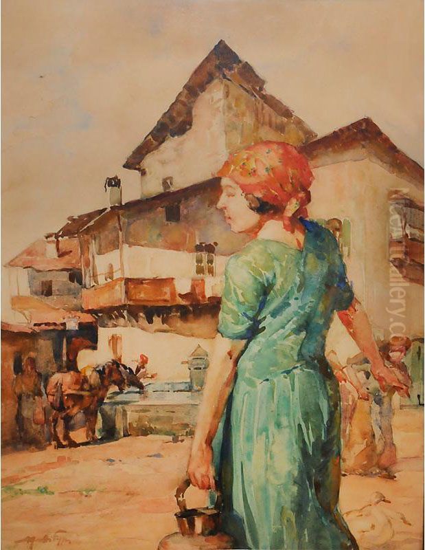 Piazza Fontana-saviore Oil Painting by Mario Moretti Foggia