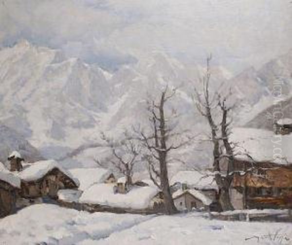In Cammino; Sotto La Neve Oil Painting by Mario Moretti Foggia