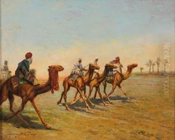 Arabi Sul Cammello Oil Painting by Mario Moretti Foggia