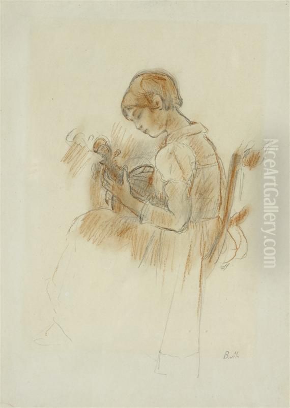 Julie A La Mandoline Oil Painting by Berthe Morisot