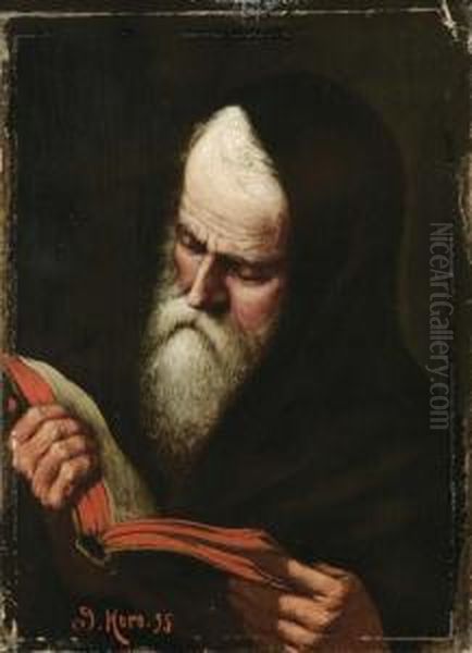 Frate In Lettura - 1895 Oil Painting by Ferruccio Moro