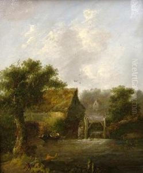 River Landscape With Watermill Oil Painting by Charles Morris