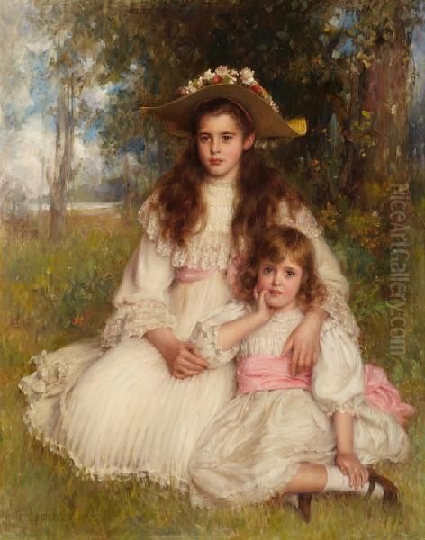 A Portrait Of Joyce And Monica Shaw Oil Painting by Robert Edward Morrison